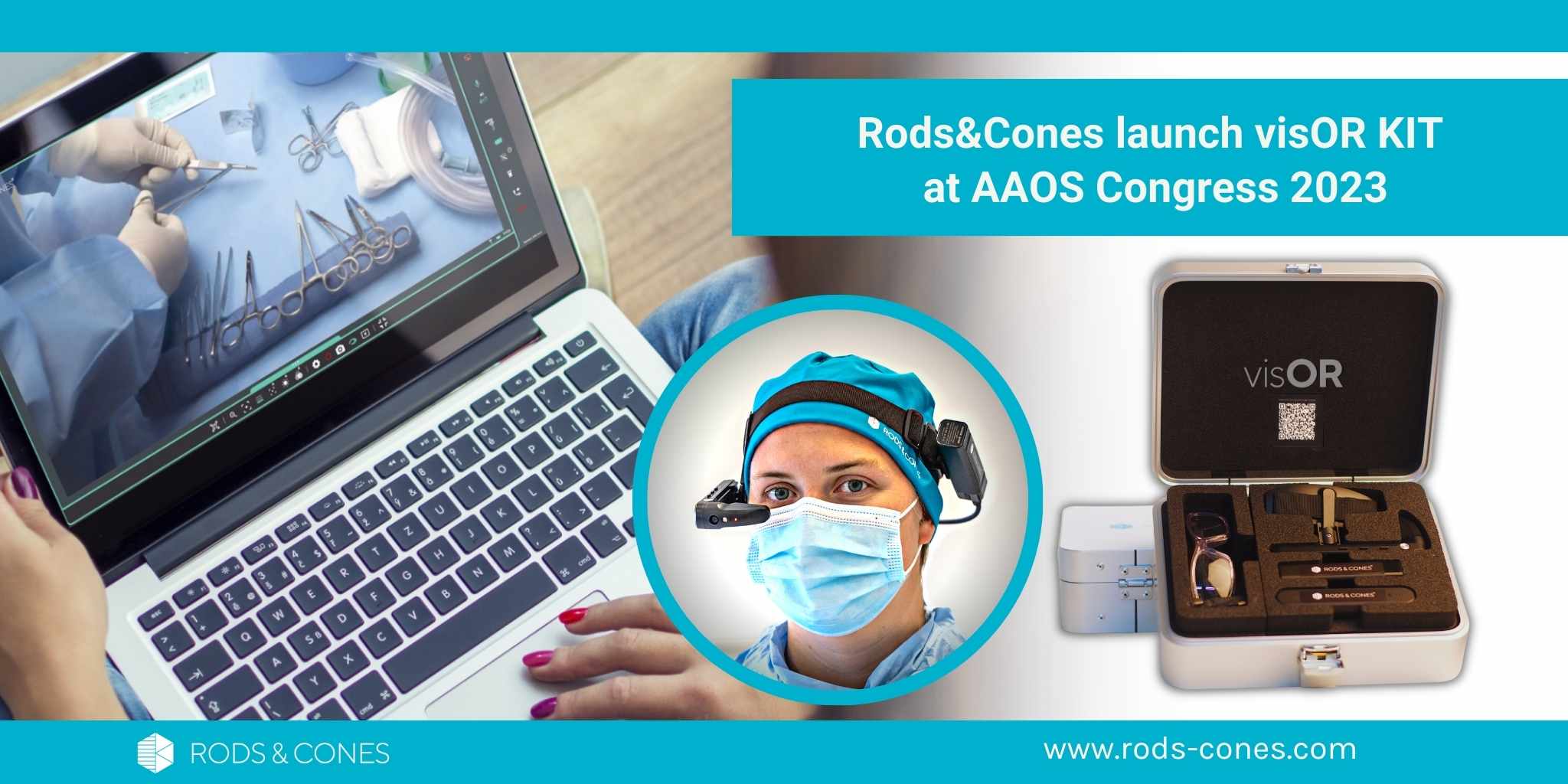 A group of medical professionals using the Rods&Cones visOR kit for remote assistance during orthopaedic surgery at the AAOS Congress 2023.